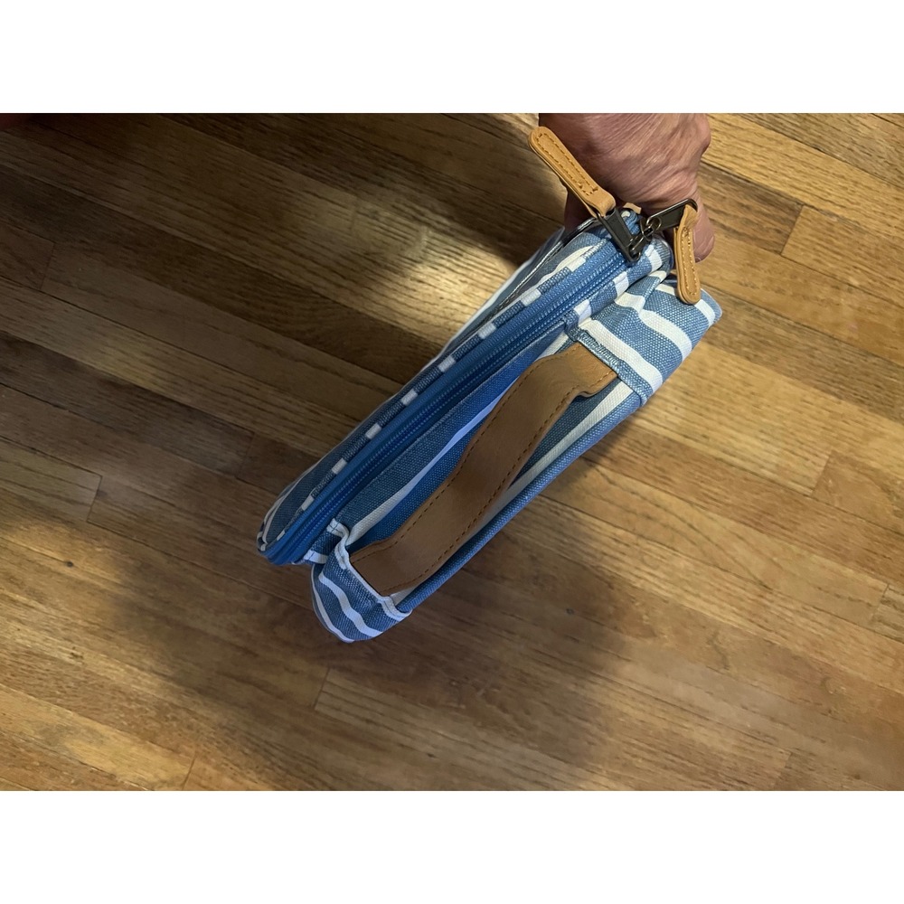 Pottery Barn Teen Blue White Striped Insulated Lunch Box Canvas Zippered Bag - Picture 4 of 16